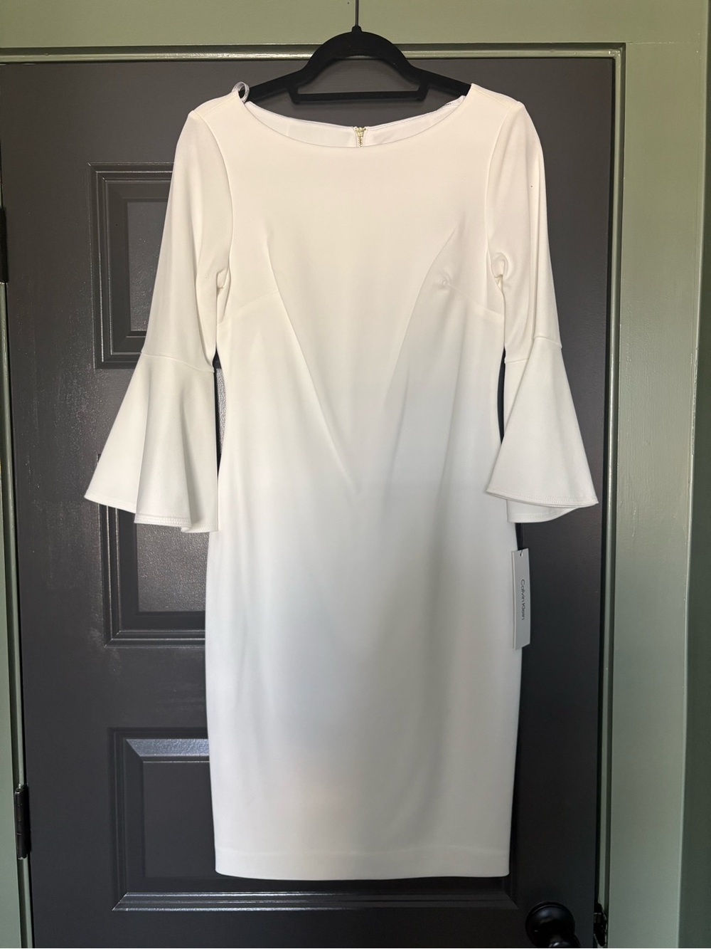 Calvin Klein White Bell-Sleeve Sheath Dress
